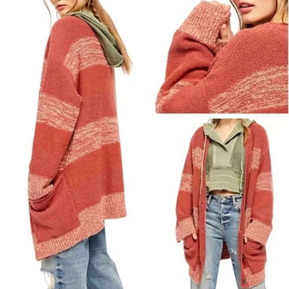 NWT FREE PEOPLE southport beach cardigan in blushes combo oversized small - Picture 5 of 15